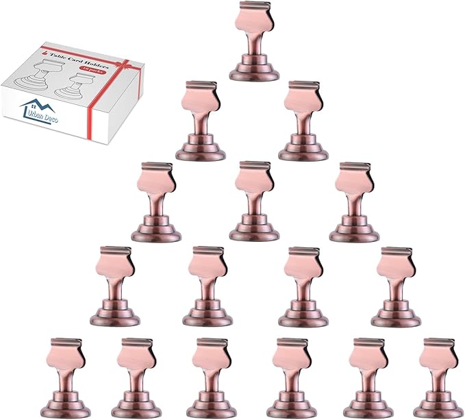 Urban Deco 16PK Table Number & Place Card Holders - 1.7 Inch Steel Holders for Photos, Food Signs, Memo Notes, Weddings, Restaurants, Birthdays (Copper)