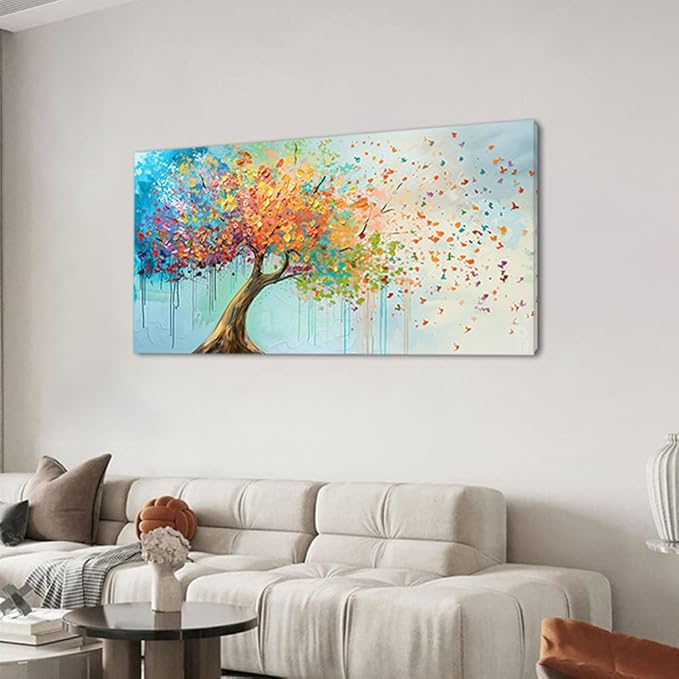 ZESTFLICKR Wall Art tree of Life fly canvas colorful Oil Painting Reproduction Print Modern Abstract Paintings Artwork Landscape Picture for Living Room Bedroom Home Office Kitchen Decor(20x40inch)