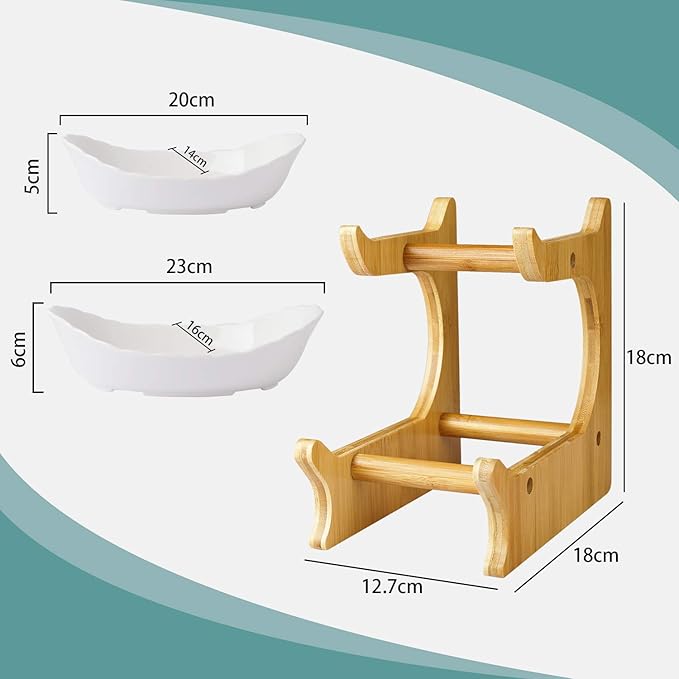 Seven Sparta 2 Tier Fruit Bowl for Kitchen Counter/Ceramic Serving Bowls with Bamboo Stand/Tiered Fruit Basket for Fruit Vegetable Storage, Cake, Dessert, Nuts, Snack, Salad (Dishwasher Safe)