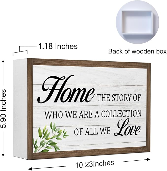 Home The Story of Who We are Wooden Box Sign Desk Decor,Family Quotes Wooden Block Plaque Sign for Home Farmhouse Living Room Bedroom Shelf Table Wall Decor