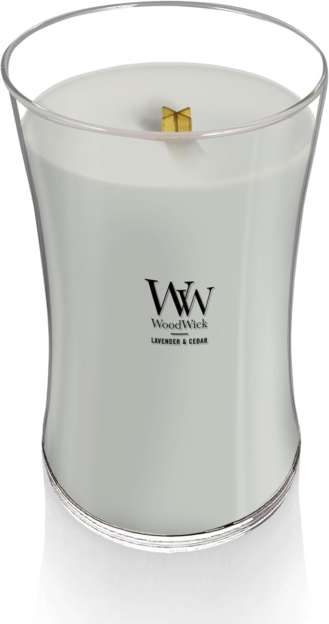 WoodWick Large Hourglass Candle Lavender/Cedar - Premium Soy Blend Wax Pluswick Innovation Wood Wick Made in USA