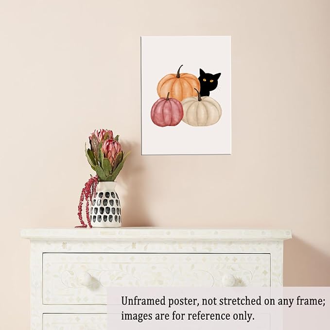 Autumn Canvas Print Wall Art Cat Halloween Print posters Halloween Poster Fall Wall Decor Rustic Home Wall Decoration 24x36 Unframed