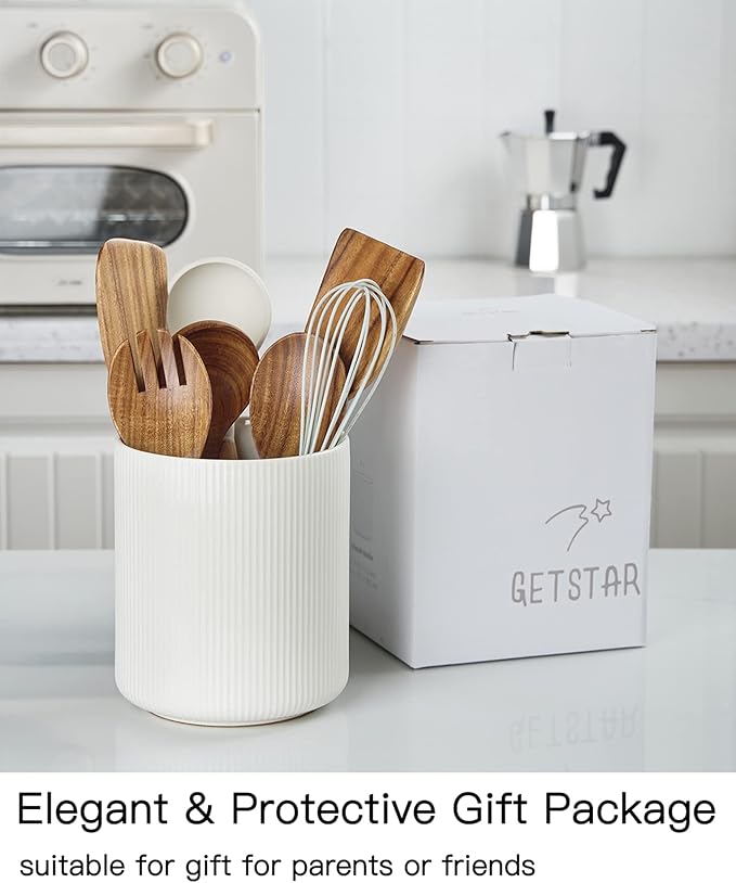 getstar Large Kitchen Utensil Holder for Kitchen Counter (H7.2” x W6.2”), Ceramic Cooking Utensil Holder with Cork Mat (Navy, Utensils Not Included)