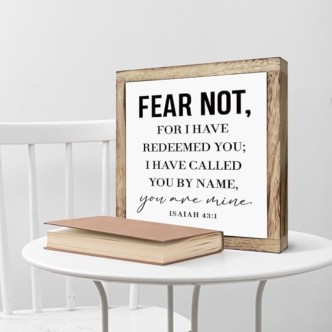 SUSZDOU Scripture Sign, Isaiah 43:1, Rustic Wooden Plaque, 9.8x9.8 Inch, Pine, Tabletop Decor