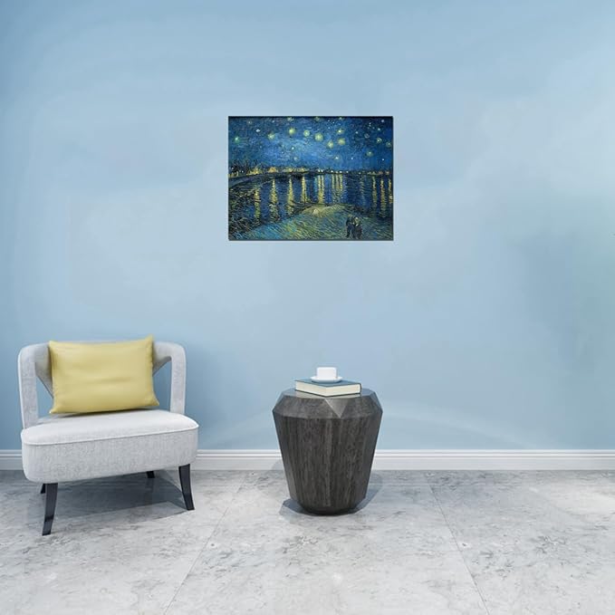 QBQT Starry Night Over the Rhone by Van Gogh Landscape Canvas Wall Art Bathroom Decor Famous Painting Print Blue Artwork for Living Room Home Office Decor Frame 12x16inch