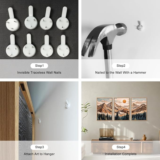 KAIRNE Mountain Framed Wall Art Set of 3, Wooden Mountain Forest Wall Decor, Boho Pine Tree Landscape Wall Painting, Woodcut Wilderness Scenery Art Prints for Living Room, Bedroom, Office -16"x24"