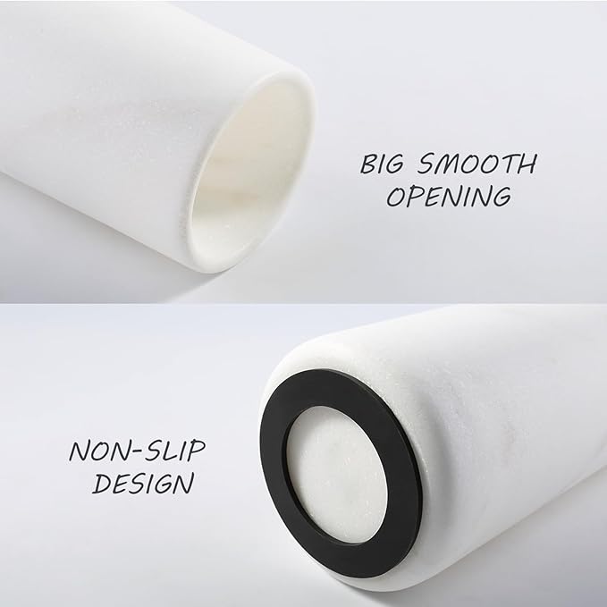 White Marble Vase for Flowers, 8.66" Minimalist Modern Frosted Flower Vase for Home Decor, Decorative Vases for Centerpieces, Living Room, Dining Table, Office, Boho Farmhouse Decor