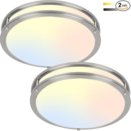 13Inch 36W Ceiling Light Fixtures 2 Packs, 5CCT LED Flush Mount Ceiling Mount Lights 2700K 3000K 4000K 5000K 6500K, Dimmable Close to Ceiling Lighting for Bathroom Kitchen Stairwell Bedroom, Nickel
