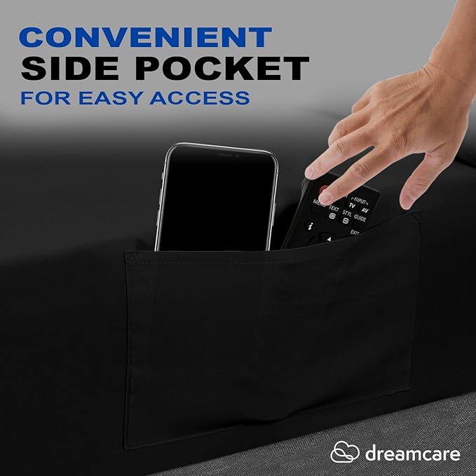 DREAMCARE Twin XL Sheet Set - Cooling Bed Sheets - 4pc Set - up to 15" Deep Pocket - Soft & Long Lasting 100% Fine Brushed Polyester with Side Pocket - Black