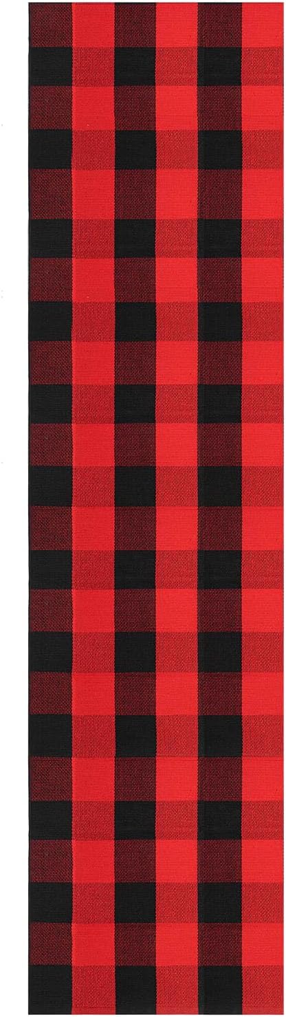 KOZYFLY Buffalo Plaid Rug 2x8 Ft Runners for Hallways Washable Checkered Rug Red and Black Christmas Rugs Woven Cotton Kitchen Fall Rug Halloween Decor for Hallway Kitchen Living Room