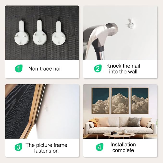 IARTTOP Extra Large Cloud Canvas Wall Art 24x36 Inch Framed Abstract Modern Landscape Wall Decor Navy Blue Sky Painting Set of 3 for Bedroom Living room