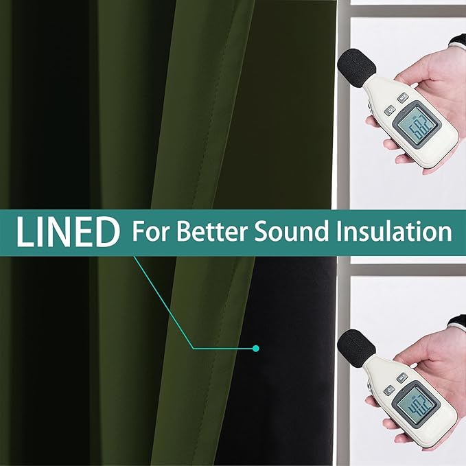 Yakamok Green 100% Blackout Curtains, Total Blackout Lined Curtain Panels for Bedroom, 2 Thick Layers Grommet Top Thermal Insulated Blackout Drapes for Living Room(52Wx84L, Olive Green, 2 Panels)