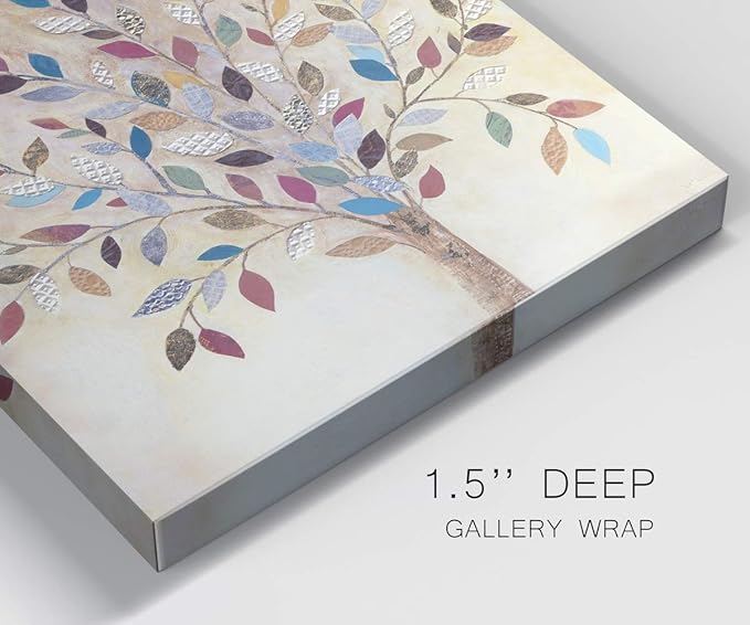 Wexford Home Square Premium Gallery Wrapped Canvas Flower Multicolor Wall Art Abstract Floral Romance Modern Pictures Print for Home Office, Ready to Hang, whimsical wood, 16x16