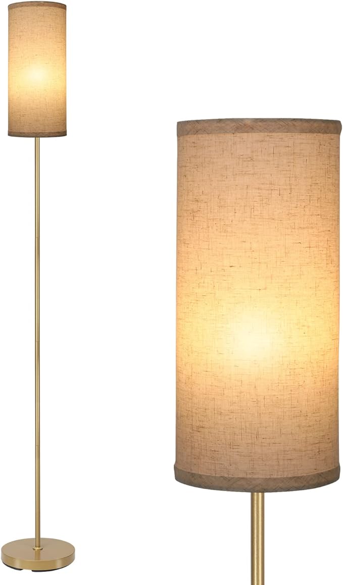 Boostarea Floor Lamp for Living Room with 3 Color Temperatures Bulb, Industrial Floor Lamps, Gold Classic Tall Lamp for Office, Standing Lamps for Bedroom, Kids Room, Reading(9W LED Bulb, Linen Shade)