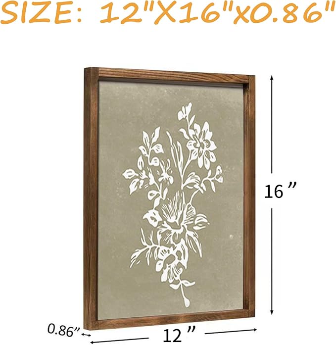 Framed Boho Wall Art Set of 4 for Wooded Minimalist Botanical Print Wall Art for Rustic Vintage Farmhouse Home Kitchen Wall Decor (Brown, 12x16)