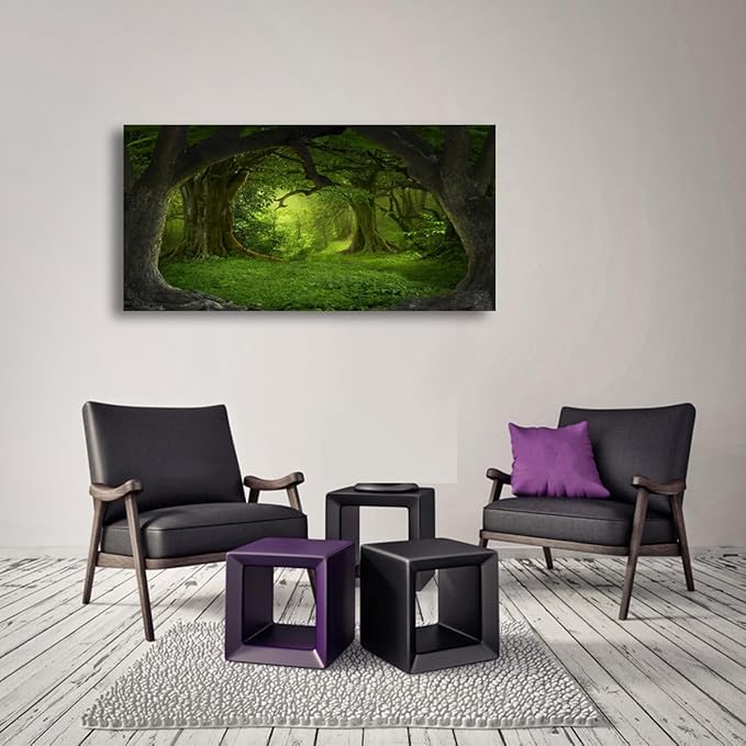 Tree of Life Wall Art Canvas Prints Natural Landscape Pictures Home Decor Green Forest Paintings for Living Room Bathroom Bedroom Kitchen Office Decorations 24x48 Wooden Framed Artwork Easy Hanging