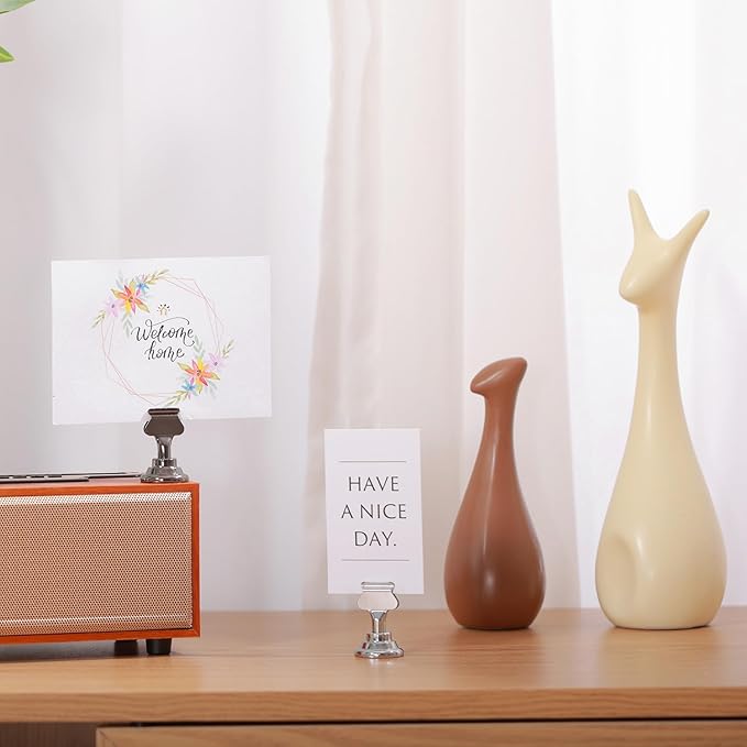 Urban Deco 16PK Table Number Holders Place Card Holders 1.7 Inch Table Card Holders Steel Card Holders for Photos, Food Signs, Memo Notes, Weddings, Restaurants, Birthdays(Silver)