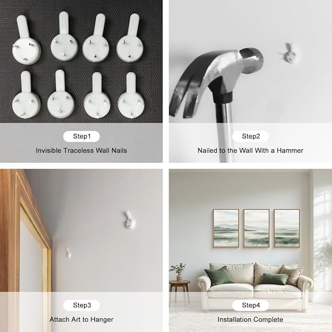 HOURIA Large Watercolor Misty Green Mountain Framed Canvas Wall Art,Neutral Brush Stroke Wall Decor,Modern Landscape Artwork,Nature Minimalist Art Print for Living Room,Bedroom,Office-24 x36 x3