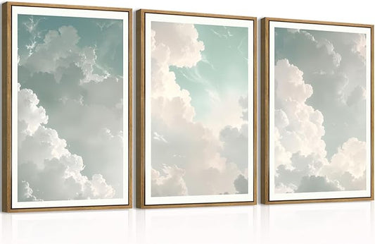Large Sky Wall Art White Cloud Wall Art Nature Landscape Wall Decor Set of 3 for Living Room Bedroom Dining Room 16x24 Inch