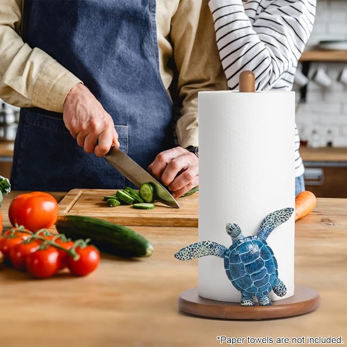 Turtle Paper Towel Holder - Coastal Decor Home Beach House Gift Sea Turtle Gifts for Women Bathroom Decor Unique Funny Cute Cool Paper Towel Holder Stand Kitchen Counter Beach Themed Accessories Stuff