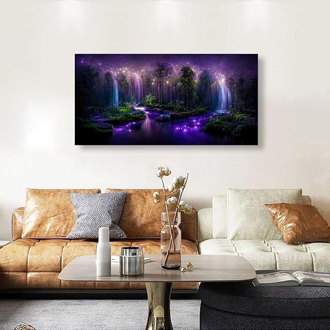 Purple Fantastic Wall Art Bedroom Wall Decor Living Room,Canvas Wall Art Office Farmhouse Paintings Artwork Modern Forest Starry Sky Lake Magical Wall Art Prints Pictures 20 * 40inch