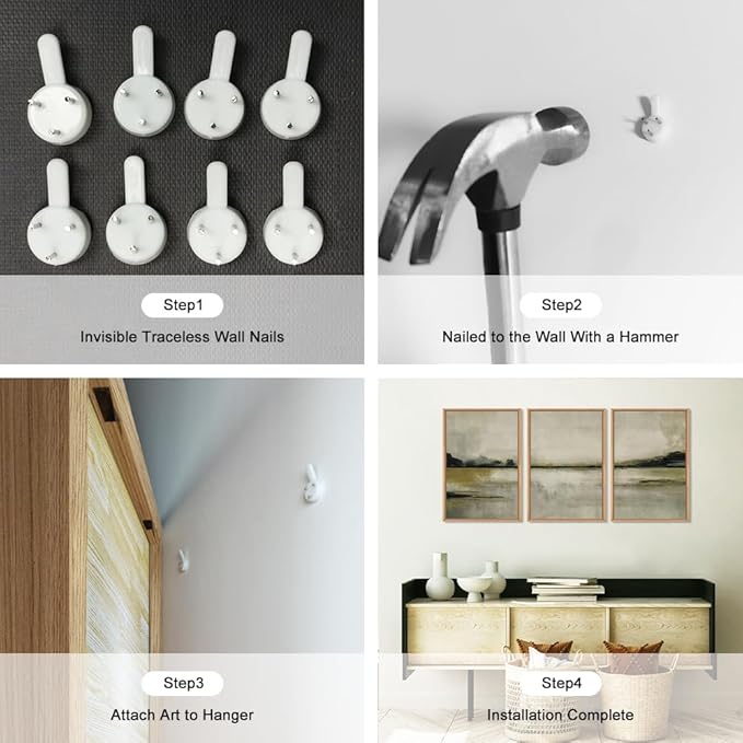 KAIRNE Large Neutral Abstrcat Landscape Wall Art Set, 3 piece Abstrcat Mountain Lake Wall Decor, Neutral Tan Scenery Wall Painting, Nature Landscape Art Print for Bedroom, Living Room, Office 16"x24"