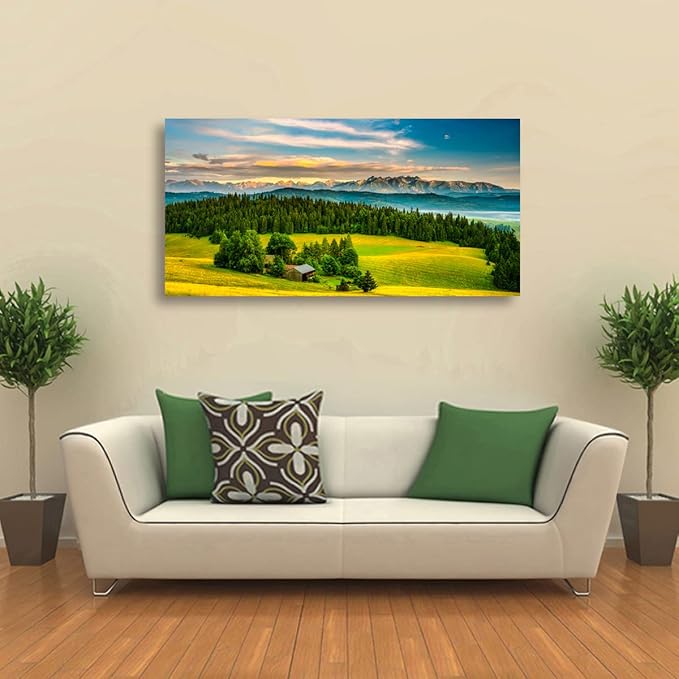 Natural Scenery Forest Pictures Canvas Wall Art For Living Room Bedroom Wall Decor,Mountain Wall Art Print Paitnings for Home Decor,Morden Artwork Grassland Canvas Art,Ready to Hang-20X40Inches