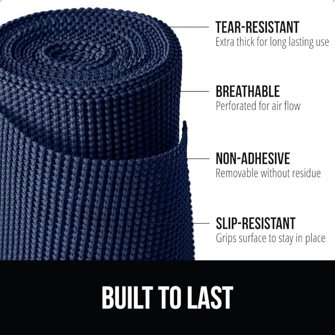 GORILLA GRIP powerGRIP Drawer Shelf and Cabinet Liner, Thick Strong Hold, Non-Adhesive Liners Protect Kitchen Cabinets and Cupboard, Bathroom Drawers, Easy Install, Breathable Mat, 20" x30', Navy Blue