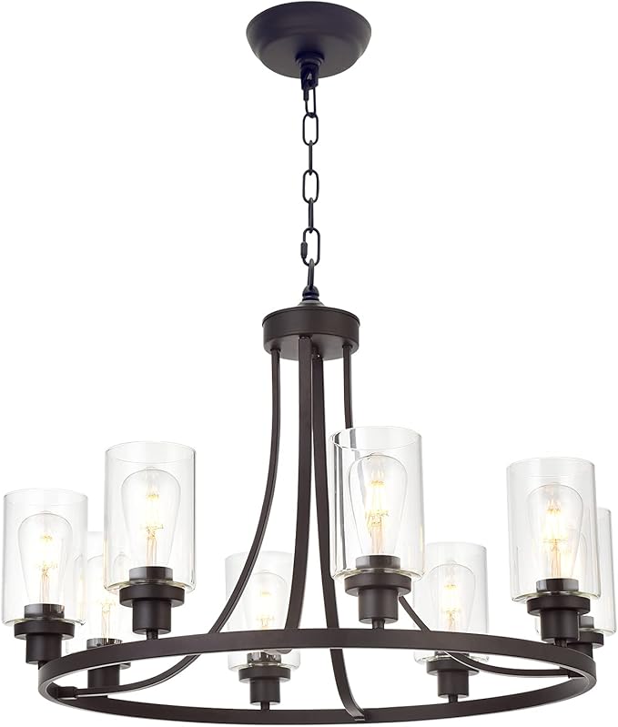MELUCEE 8 Lights Large Farmhouse Chandelier Wagon Wheel, Industrial Island Lights for Kitchen Dining Room Lighting Fixtures Hanging Oil Rubbed Bronze Finish