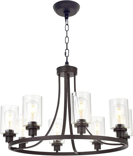 MELUCEE 8 Lights Large Farmhouse Chandelier Wagon Wheel, Industrial Island Lights for Kitchen Dining Room Lighting Fixtures Hanging Oil Rubbed Bronze Finish