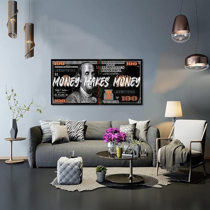 Yatsen Bridge Huge Banknotes Wall Art Canvas Money Makes Money Picture Poster and Prints Paintings Fashion Creativity Dollar Artwork Framed Ready to Hang-48 inch x 24 inch