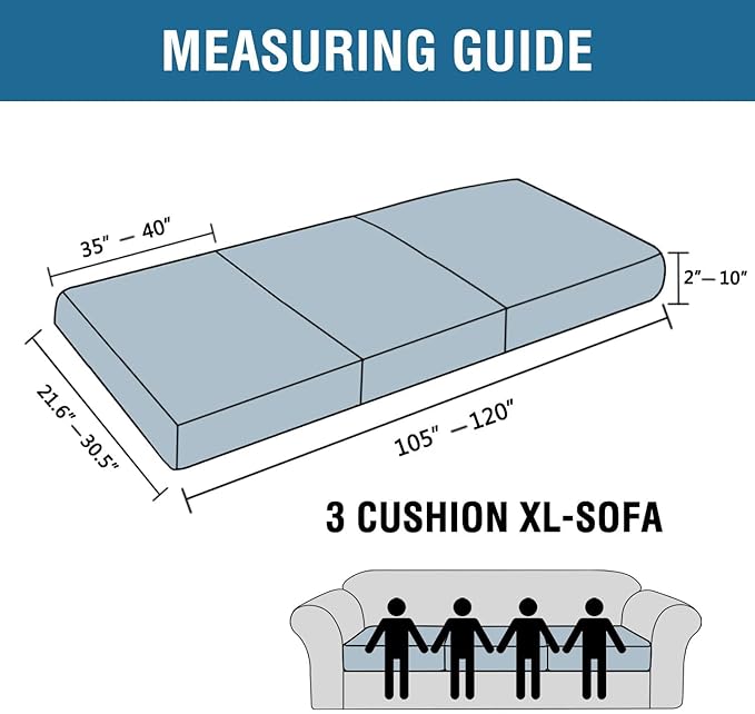 H.VERSAILTEX Super Stretch Individual Seat Cushion Covers - Sofa & Couch Cushion Slipcover Sets - Thick Jacquard Textured Twill Fabric (3 Piece XL, Ivory)