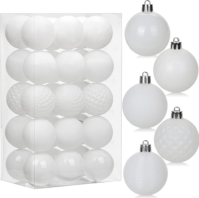 30PCS 2" Christmas Ball Ornaments Shatterproof White Christmas Tree Decorations Xmas Tree Balls Halloween Ornaments Décor