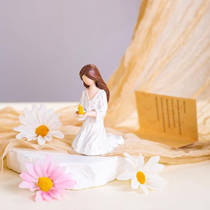 Miscarriage Gifts for Mothers, Radiant Hope, Hand-Painted Resin Sculpture of Woman in Cream Dress Holding Golden Flame, for Sympathy, Comfort, Remembrance, and Healing