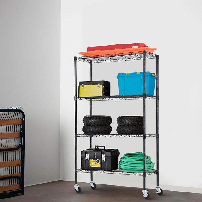 PayLessHere | 4-Tier Wire Shelf | 36"x14"x62" | Black | Adjustable Racks | Heavy-Duty Storage Shelves, Holds Upto 1400 lbs | Rust-Resistant, No-Tool Assembly | for Home, Garage Shelving