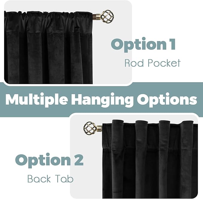 BGment Halloween Black Velvet Blackout Curtains 84 inch for Bedroom, Thermal Room Darkening Curtains Back Tab Privacy Panels for Living Room/Backdrop/Movie Theater, 2 Panels, 52 x 84 Inch