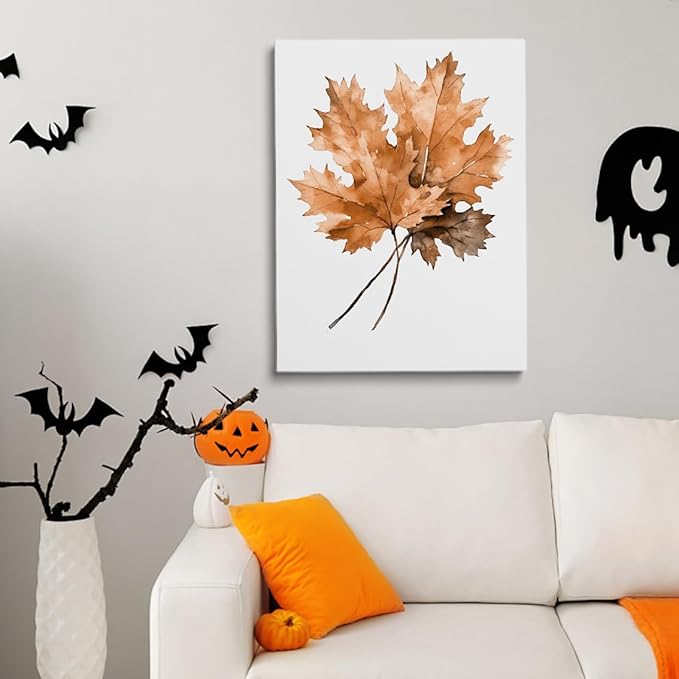 Framed Maple Leaves Canvas Print Posters Watercolor Autumn Leaf Wall Art Poster Fall Rustic Autumn Art Halloween Wall Art Fall Home Decor 11x14 framed