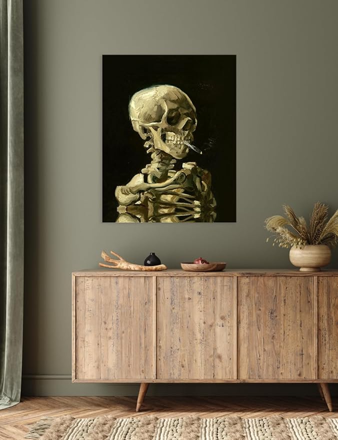 DECORARTS - Head of a Skeleton with a Burning Cigarette. Vincent Van Gogh Reproductions. Giclee Print for Wall Decor. 24x30