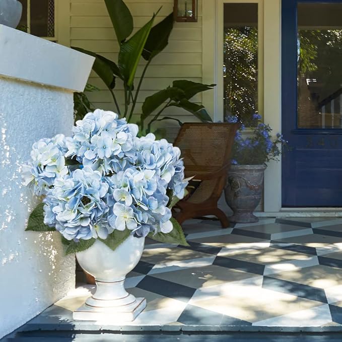 Blue Hydrangea Artificial Flowers Large Artificial Hydrangeas Silk Flowers for Home Decor Indoor Wedding Flowers Bouquets Faux Flowers Kitchen Centerpiece Table Decorations