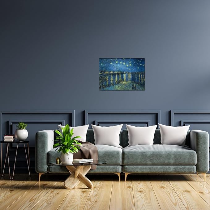 QBQT Starry Night Over the Rhone by Van Gogh Landscape Canvas Wall Art Bathroom Decor Famous Painting Print Blue Artwork for Living Room Home Office Decor Frame 12x16inch