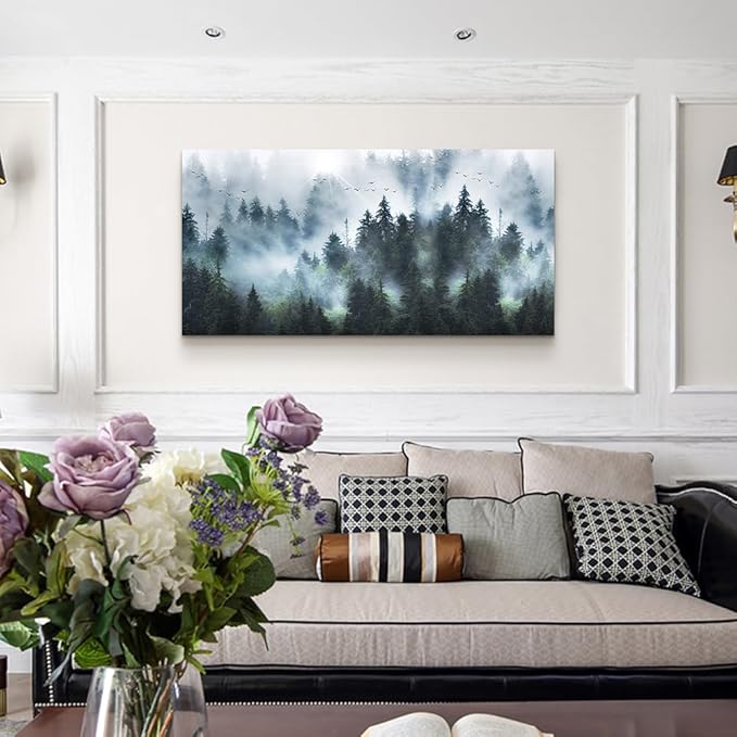 Wapluam Foggy Forest Landscape Canvas Wall Art - Living Room, Office, Bedroom Decor - Framed Canvas Prints - Modern Wall Painting - 24"X48"