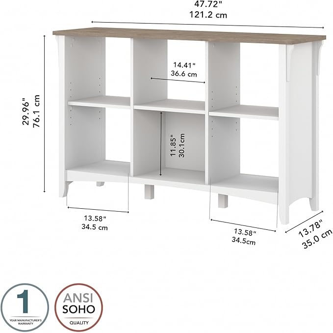 Bush Furniture Salinas 6 Cube Organizer in Pure White and Shiplap Gray