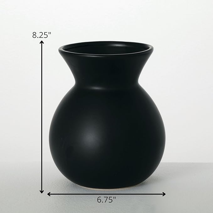 Sullivans Ceramic Black Matte Vase, Modern Home Decor, 8.25 inches, Kitchen, Living Room, Office Decor, Versatile Indoor Decoration