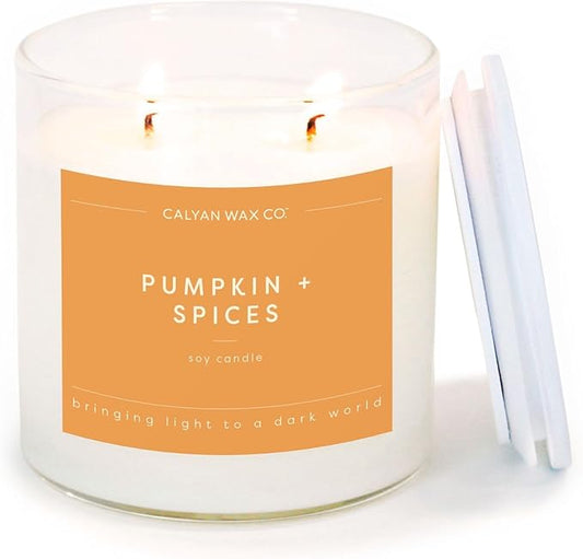 Calyan Wax Co. 2 Wick Candle, Pumpkin + Spices Scented Candle, 37 Hour Burn Time, Aromatherapy Soy Candles, Non Toxic & Vegan Soy Wax, Glass Tumbler Scented Candles, 12.5oz