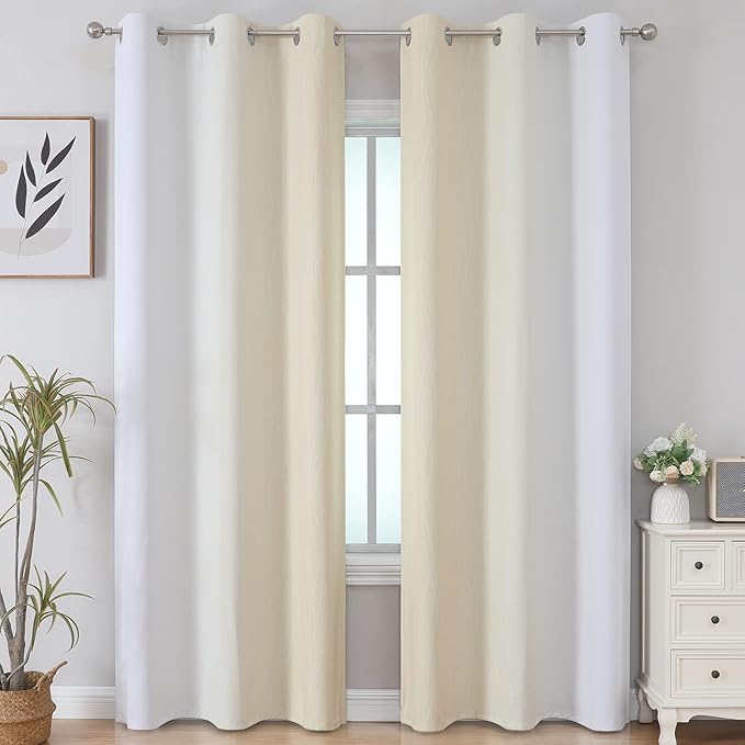 Estelar Textiler Beige and Greyish White Blackout Curtains for Living Room, Thermal Insulated Ombre Grommet Curtains & Drapes for Dining Room, Full Room Darkening Curtains for Bedroom,42Wx84L,2 Panels