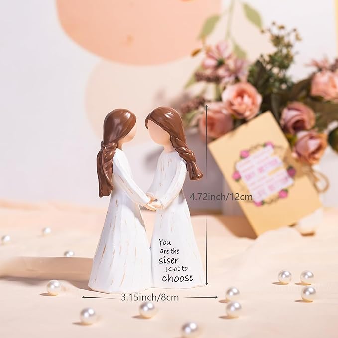 Bestfriend Gifts for Women & Besties, Hand-Painted Resin Sculpture of Two Sisters Holding Hands, Perfect Birthday or Special Occasion Gift