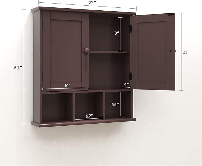 TaoHFE Medicine Cabinets,Bathroom Wall Cabinet with 2 Door Adjustable Shelves,Over The Toilet Storage Cabinet,Brown Bathroom Cabinet Wall Mounted,Bathroom Cabinet for Laundry Room Kitchen