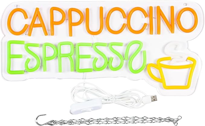 Balanar Cappuccino Espresso Neon Signs Beer Bar Sign Led Lights for Coffee Bar Wall Decor Bistro Cafe Shop Man Cave Party Christmas Gift 16.1 * 7.7inch
