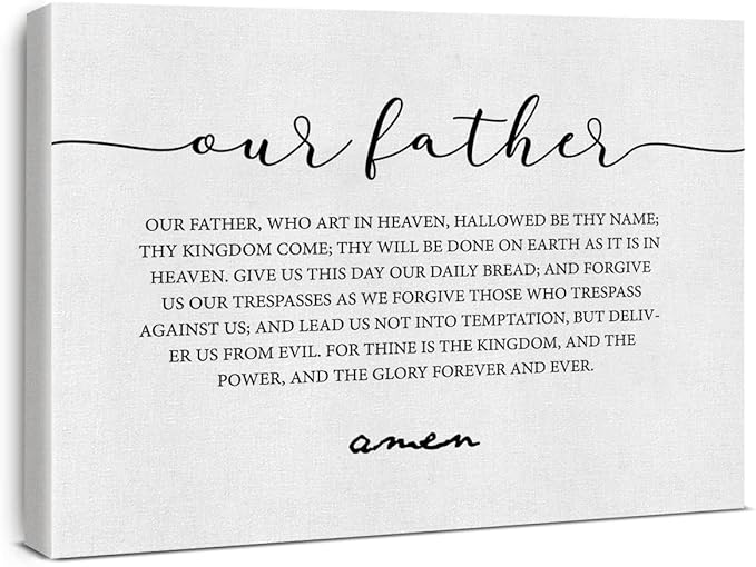 Inspirational Canvas Wall Art Our Father Prayer Print Framed the Lords Prayer Scripture Painting Artwork Ready to Hang Home Dining Room Kitchen Decor 15x11.5 Inches