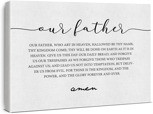 Inspirational Canvas Wall Art Our Father Prayer Print Framed the Lords Prayer Scripture Painting Artwork Ready to Hang Home Dining Room Kitchen Decor 15x11.5 Inches